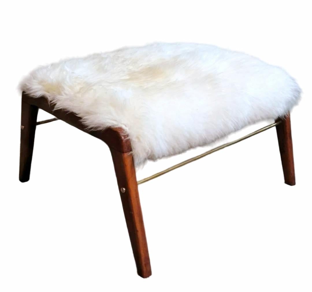 20th Century Vintage Pair Of Italian Benches With Mongolian Sheepskin