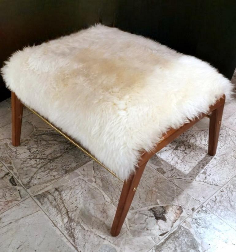 Vintage Pair Of Italian Benches With Mongolian Sheepskin 1