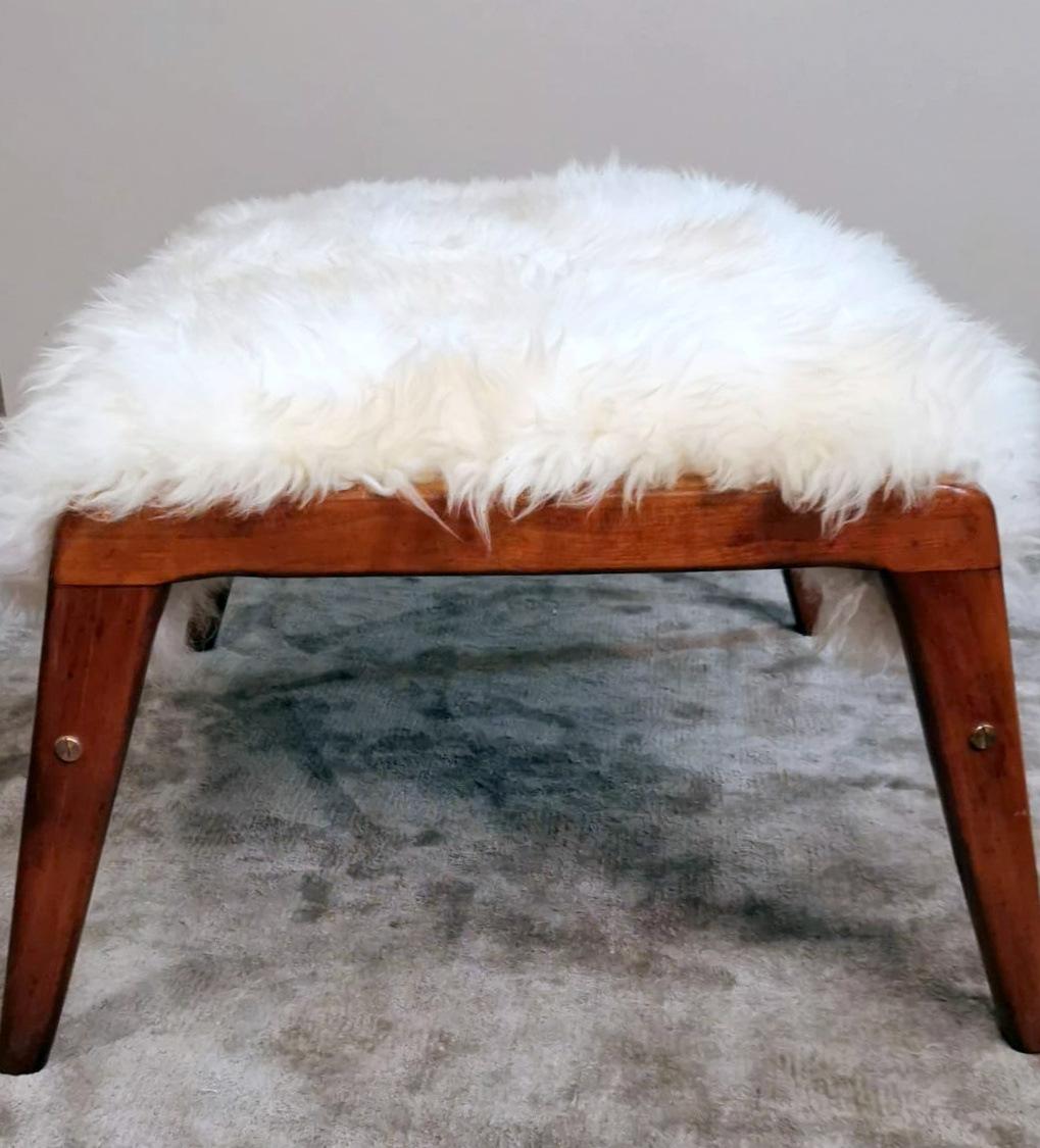 Vintage Pair Of Italian Benches With Mongolian Sheepskin 2