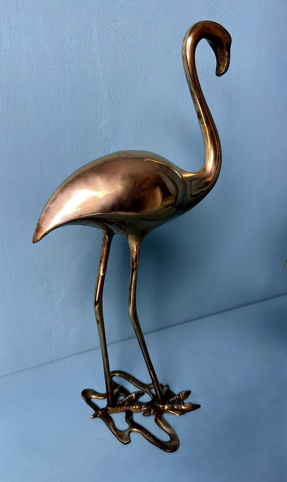 Italienisch   Mid Century Paar von  Flamingos aus Messing in Hohlraum im Angebot 6