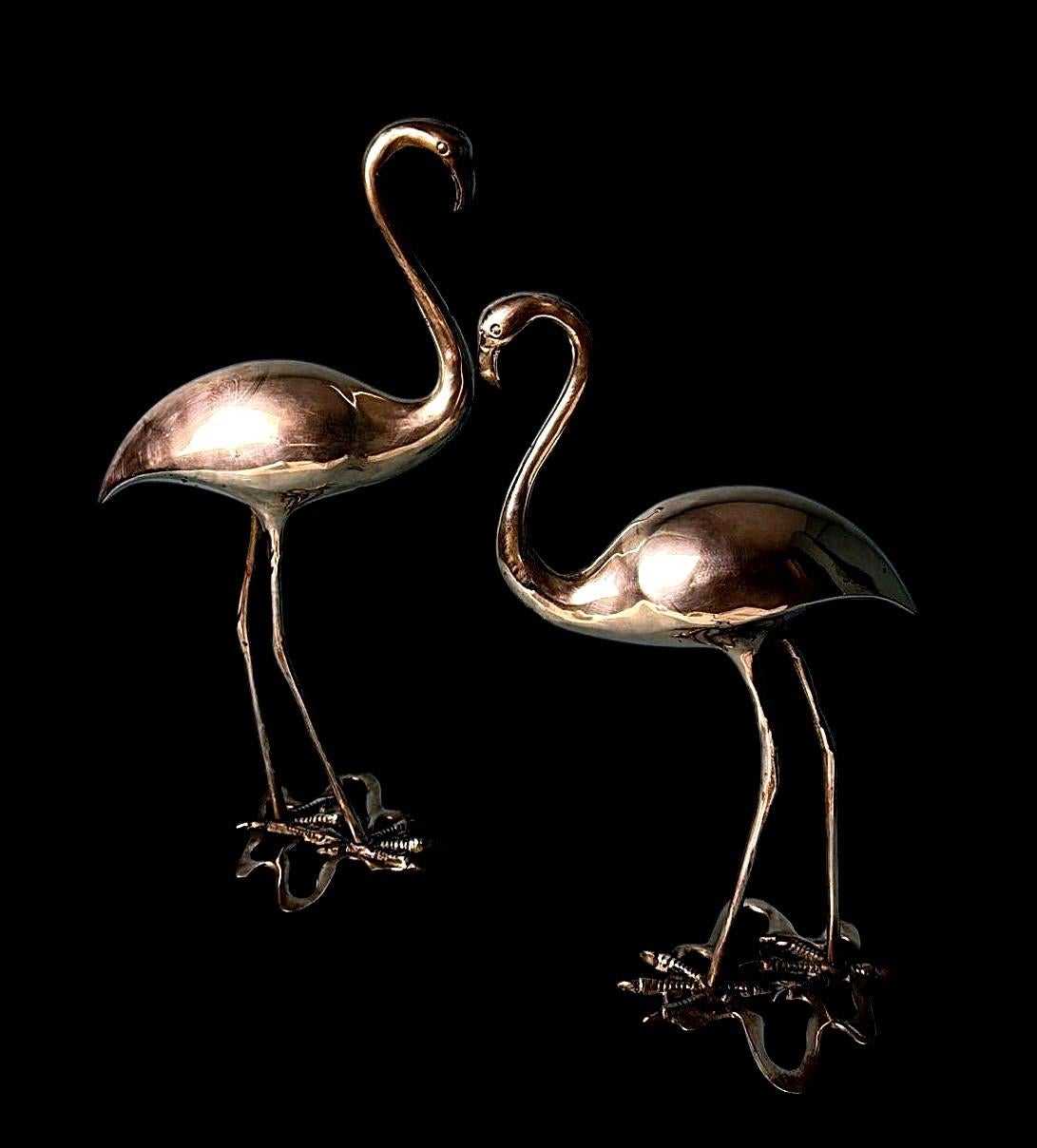 Italienisch   Mid Century Paar von  Flamingos aus Messing in Hohlraum im Zustand „Gut“ im Angebot in Prato, Tuscany