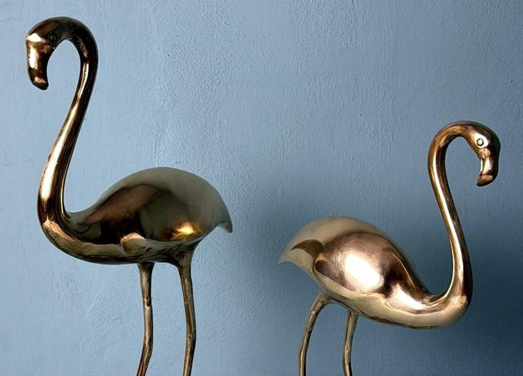 Italienisch   Mid Century Paar von  Flamingos aus Messing in Hohlraum im Angebot 2
