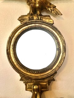 Vintage Pair of Italian Carved Giltwood Mirrored Eagle Sconces