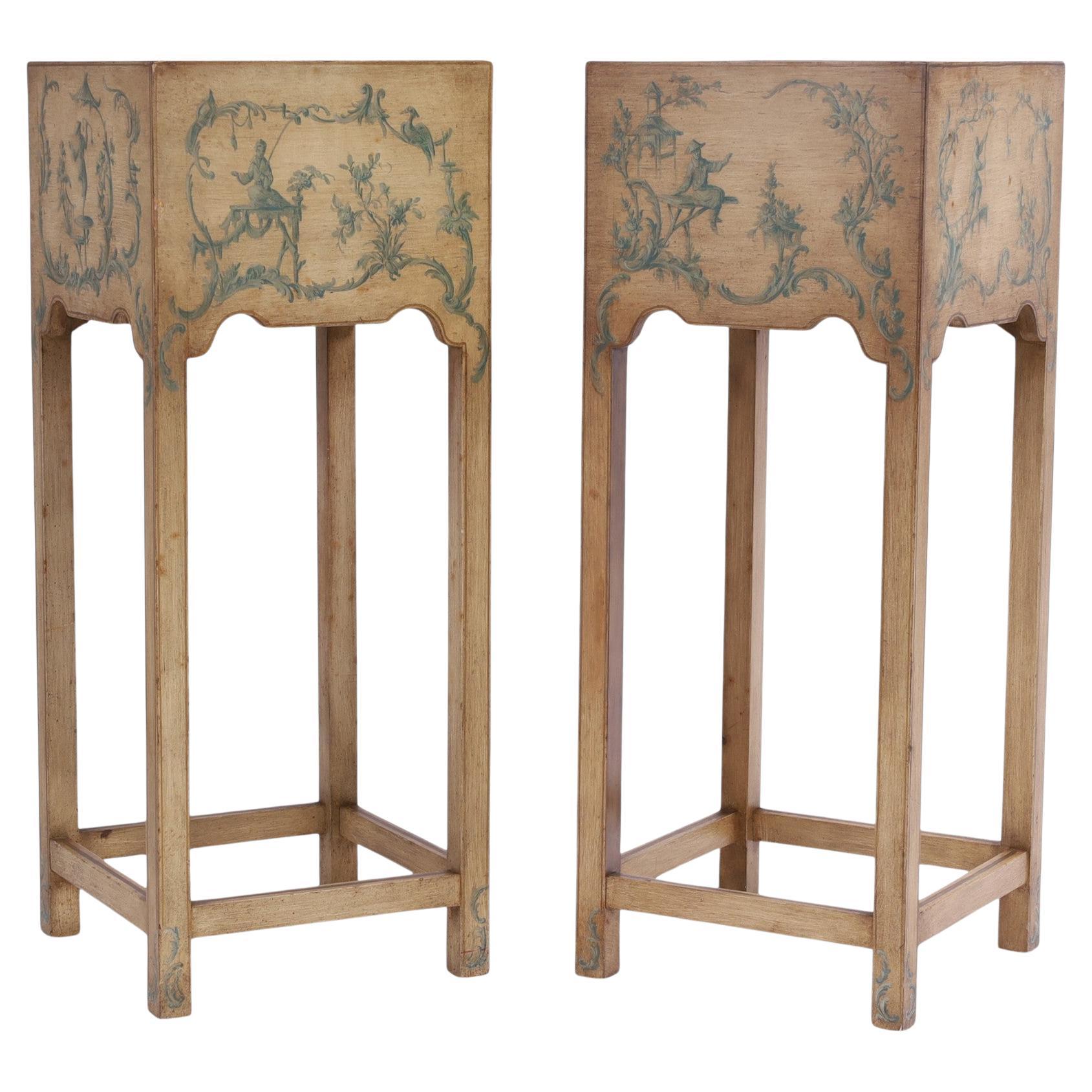 Vintage Pair of Italian Chinoiserie Planters on Stands