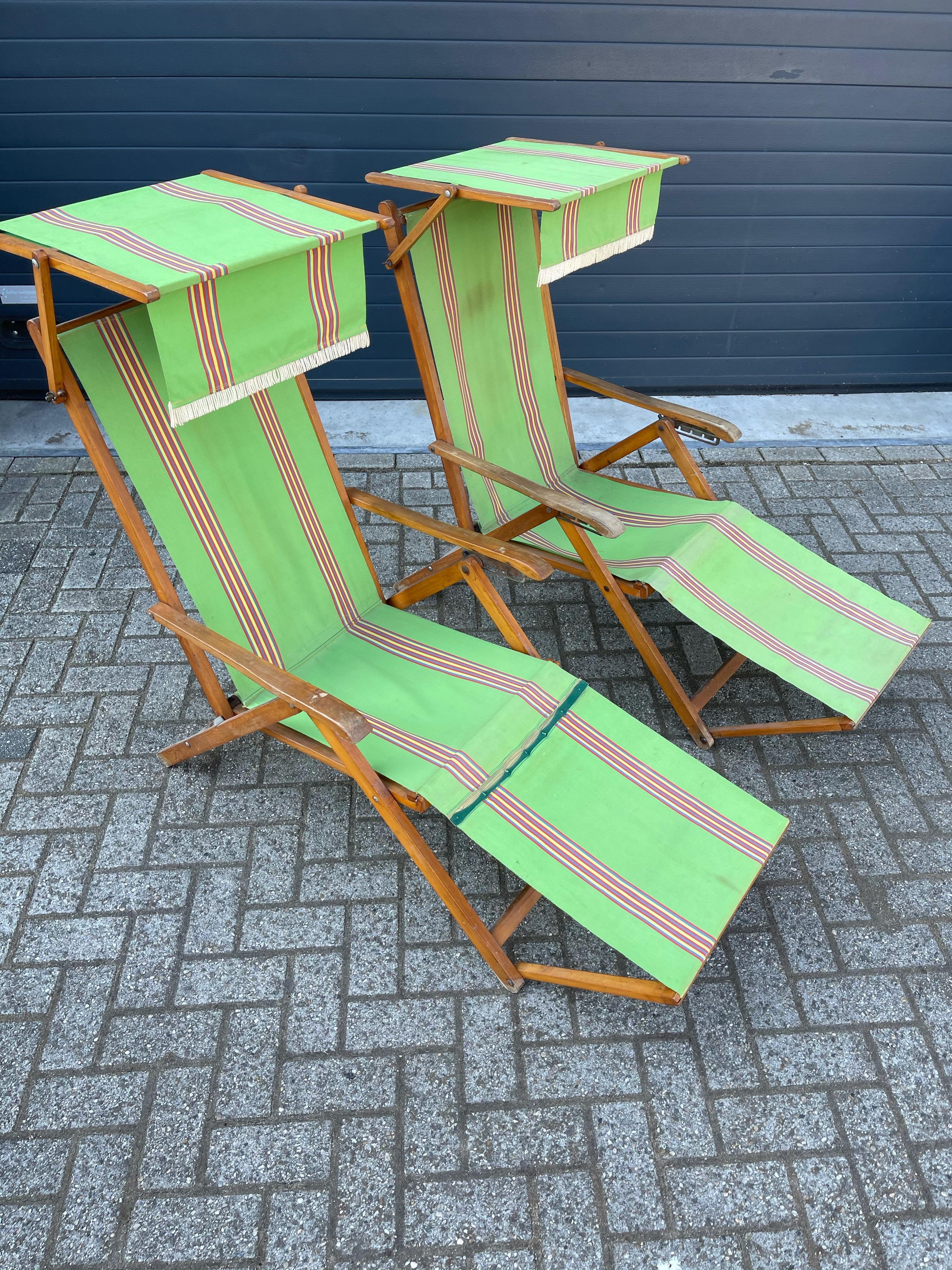 Vintage Pair of Italian Folding Beechwood Sun Beach Chairs by Brevetti Reguitti 2