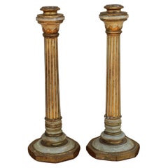 Paire de bougeoirs italiens vintage en feuille d'or