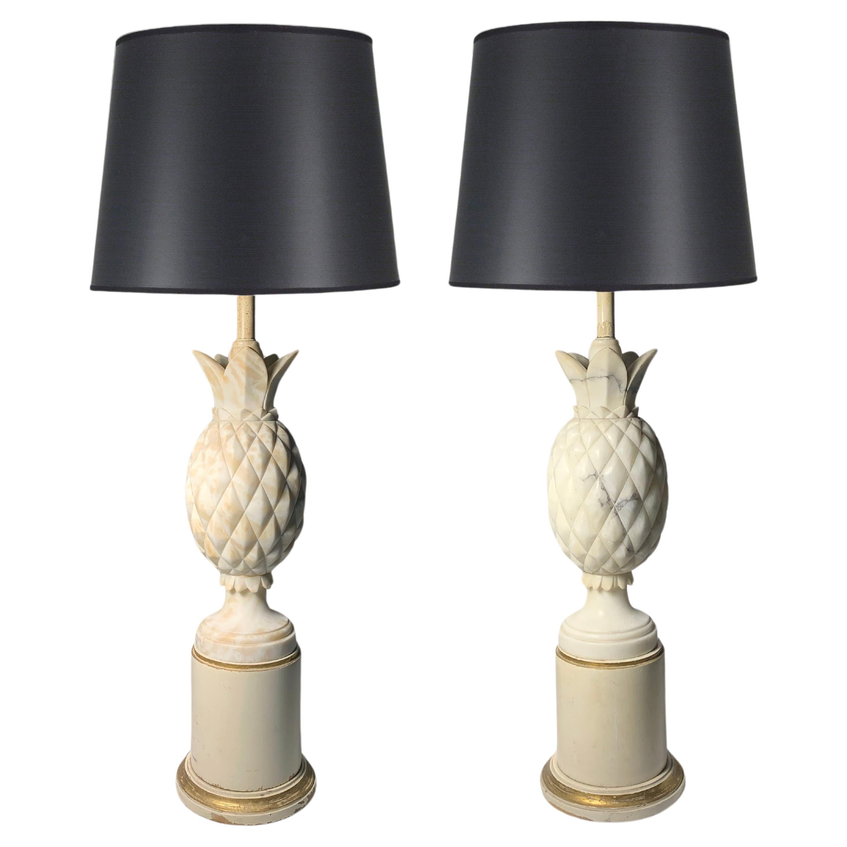 Vintage Pair of Italian Marble / Alabaster Pineapple Lamps For Sale