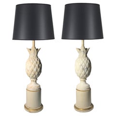 Retro Pair of Italian Marble / Alabaster Pineapple Lamps
