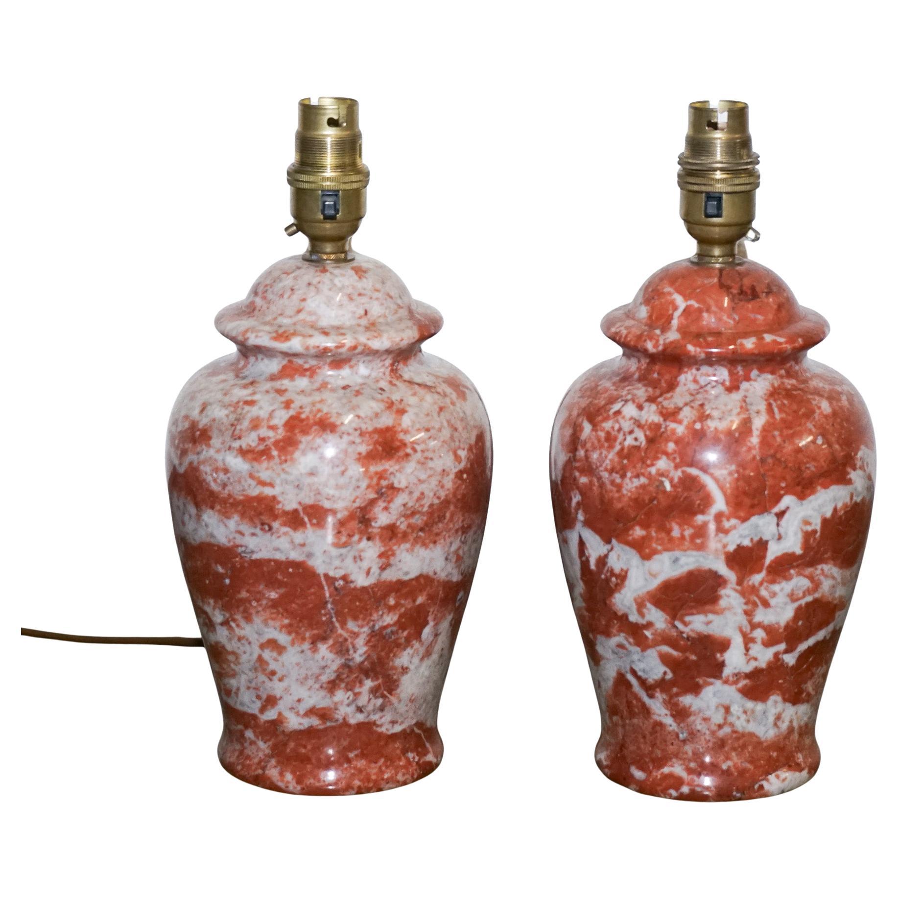 VINTAGE PAIR OF ITALIAN MARBLE TERRACOTA AND WHiTE COLOURED LAMPS