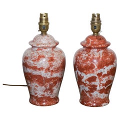 VINTAGE PAIR OF ITALIAN MARBLE TERRACOTA AND WHiTE COLOURED LAMPS