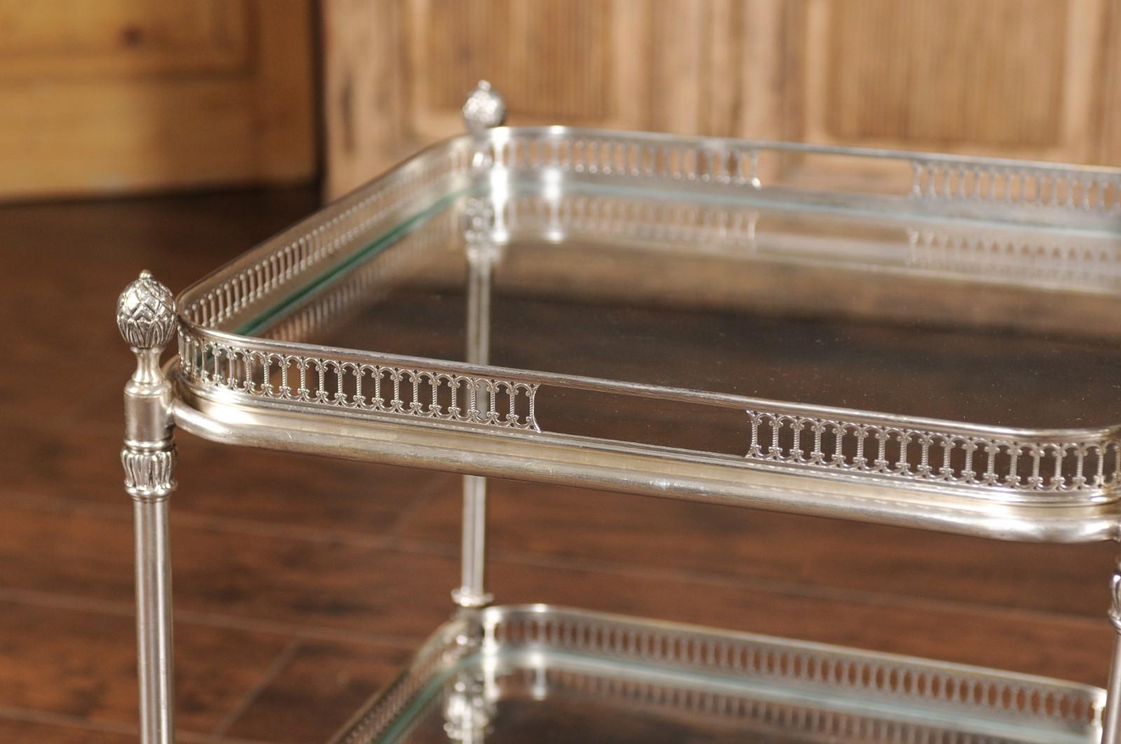 20th Century Vintage Pair of Italian Midcentury Silvered and Glass Trolleys with Galleries