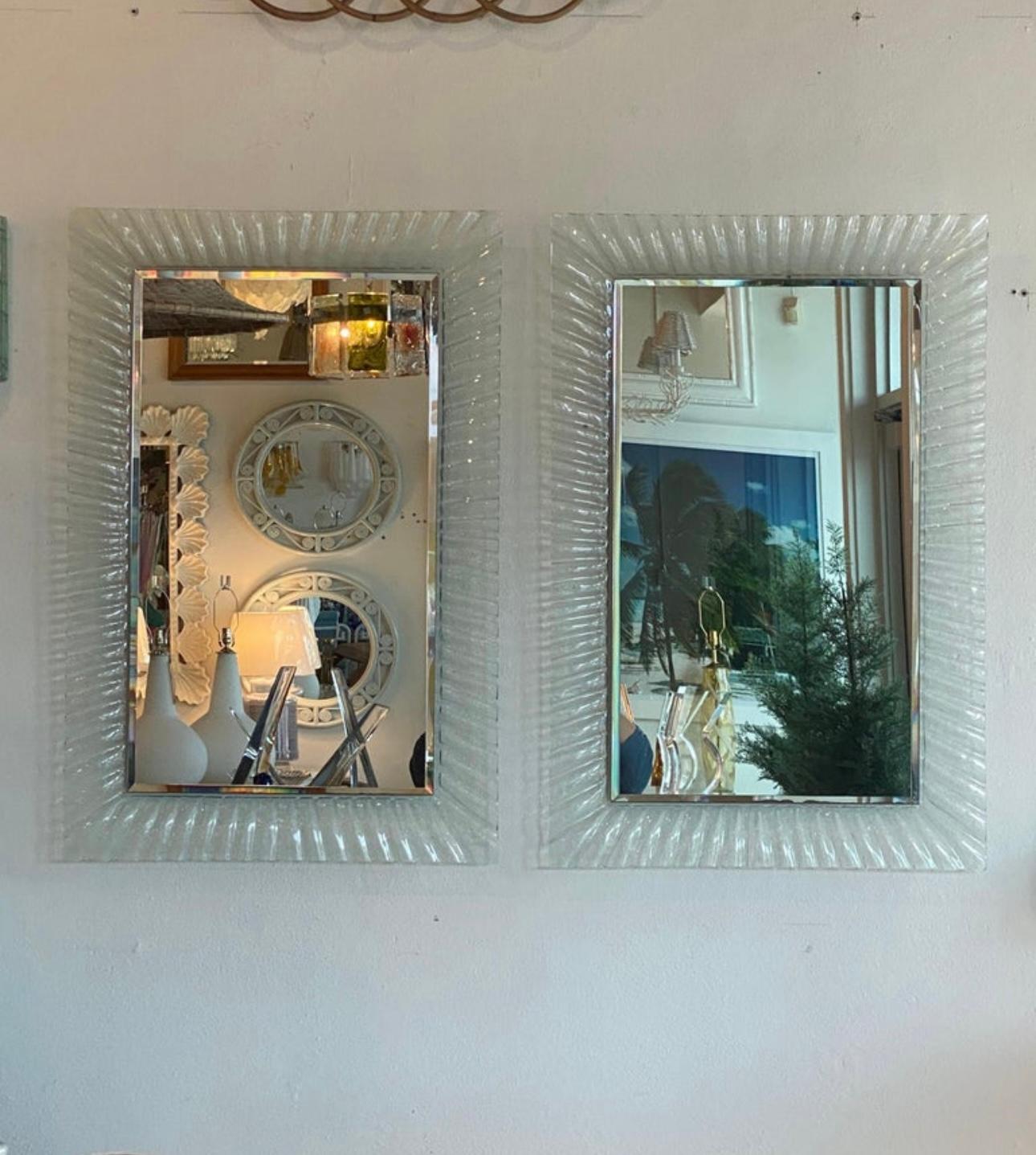 Vintage Pair of Italian Murano Wavy Ruffle Scalloped Glass Wall Mirrors  5