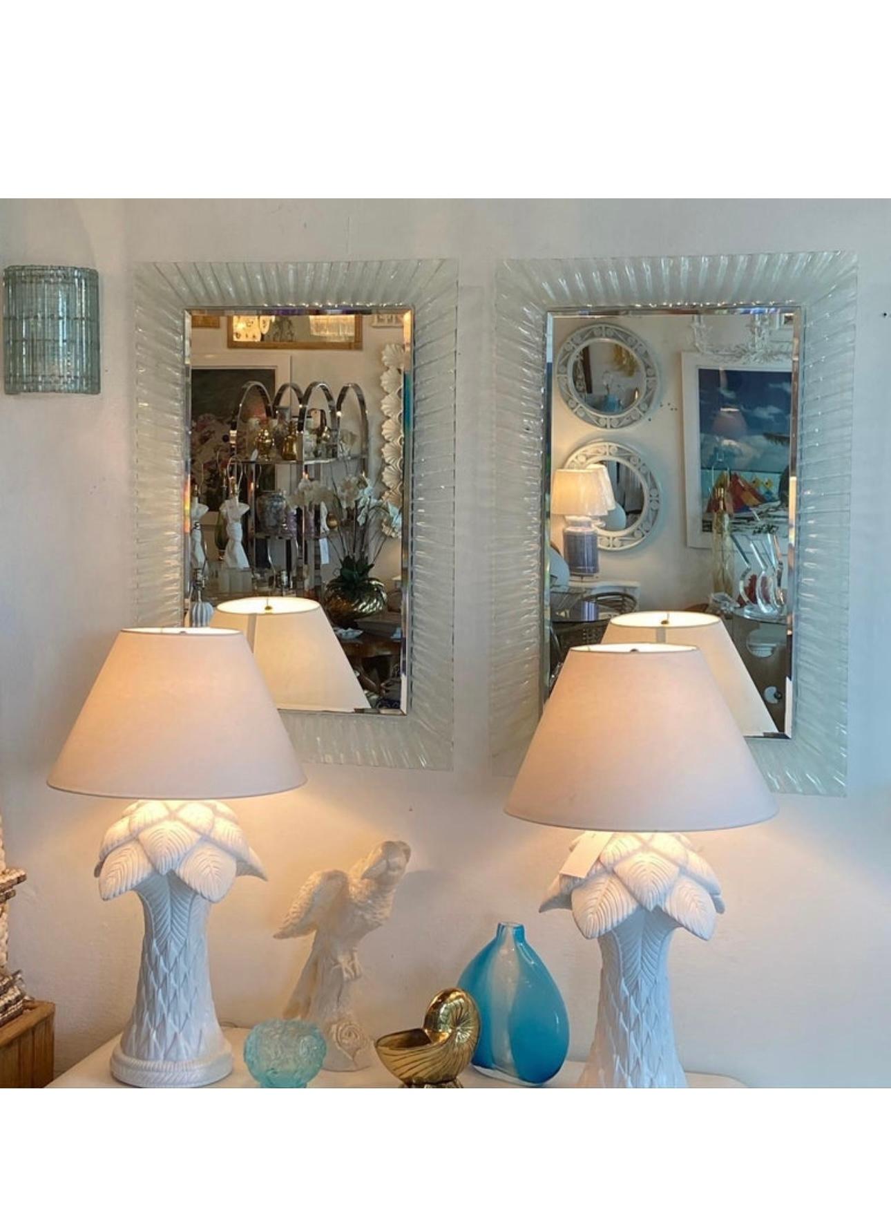 Vintage Pair of Italian Murano Wavy Ruffle Scalloped Glass Wall Mirrors  7