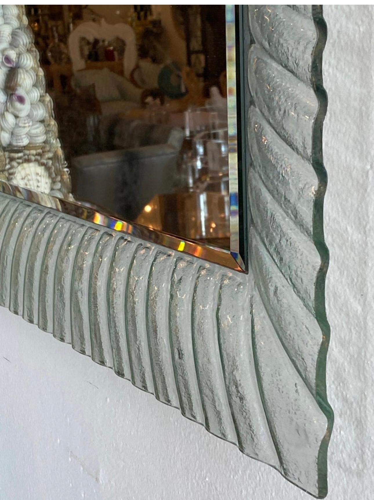 Late 20th Century Vintage Pair of Italian Murano Wavy Ruffle Scalloped Glass Wall Mirrors 
