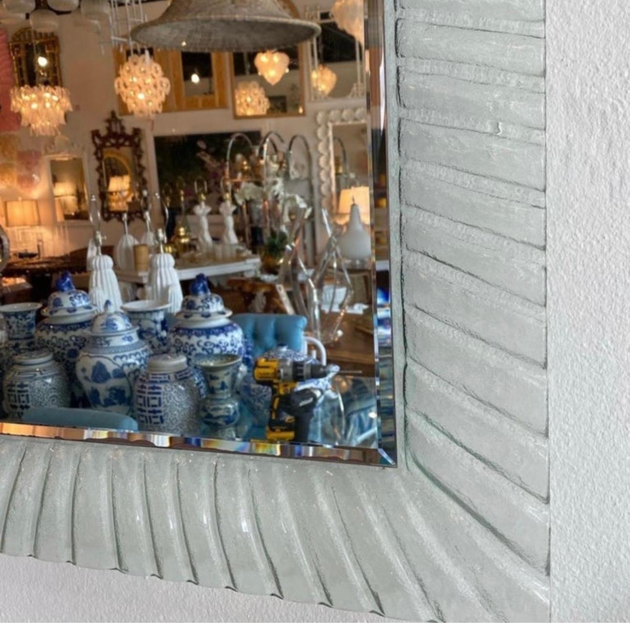 Vintage Pair of Italian Murano Wavy Ruffle Scalloped Glass Wall Mirrors  5