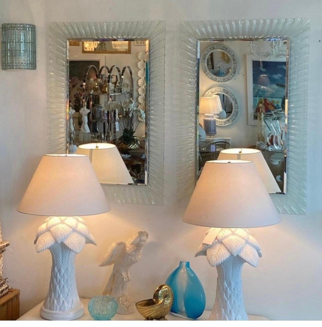 Vintage Pair of Italian Murano Wavy Ruffle Scalloped Glass Wall Mirrors  6
