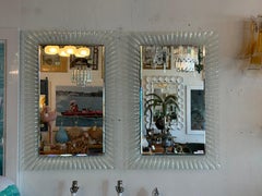 Vintage Pair of Italian Murano Wavy Ruffle Scalloped Glass Wall Mirrors
