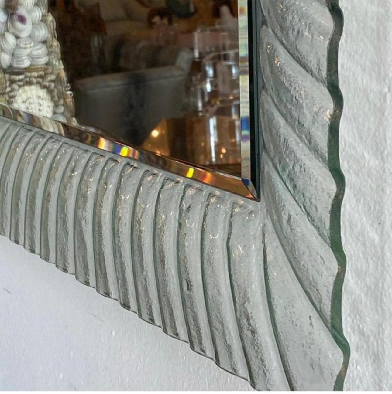 Vintage Pair of Italian Murano Wavy Ruffle Scalloped Glass Wall Mirrors  2
