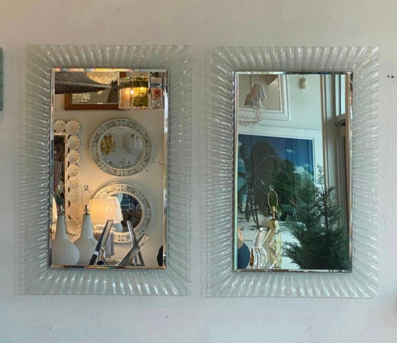 Vintage Pair of Italian Murano Wavy Ruffle Scalloped Glass Wall Mirrors  4