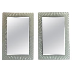 Vintage Pair of Italian Murano Wavy Ruffle Scalloped Glass Wall Mirrors