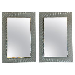 Vintage Pair of Italian Murano Wavy Ruffle Scalloped Glass Wall Mirrors