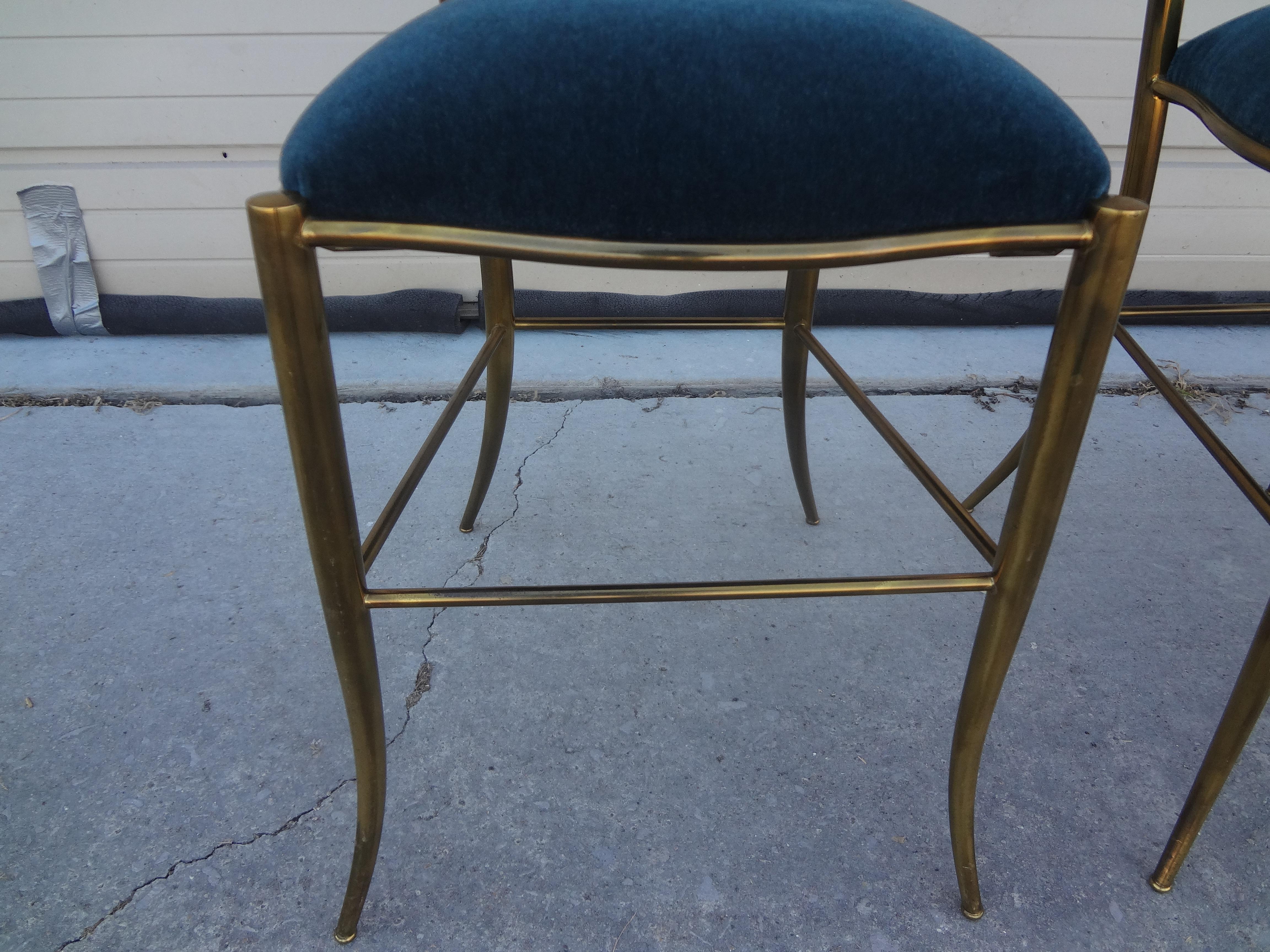 Mid-20th Century Pair of Italian Neoclassical Style Brass Chiavari Side Chairs For Sale