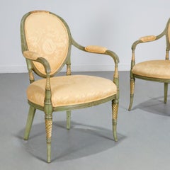 Vintage Pair of Italian Neoclassical Style Painted and Gilt Armchairs