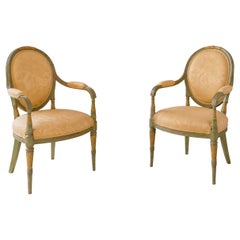 Vintage Pair of Italian Neoclassical Style Painted and Gilt Armchairs