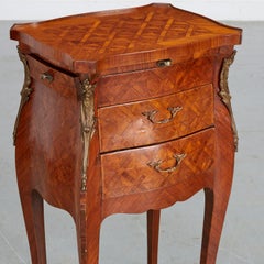 Vintage Pair of Italian Rococo-Style Parquetry Commodini With Writing Surfaces
