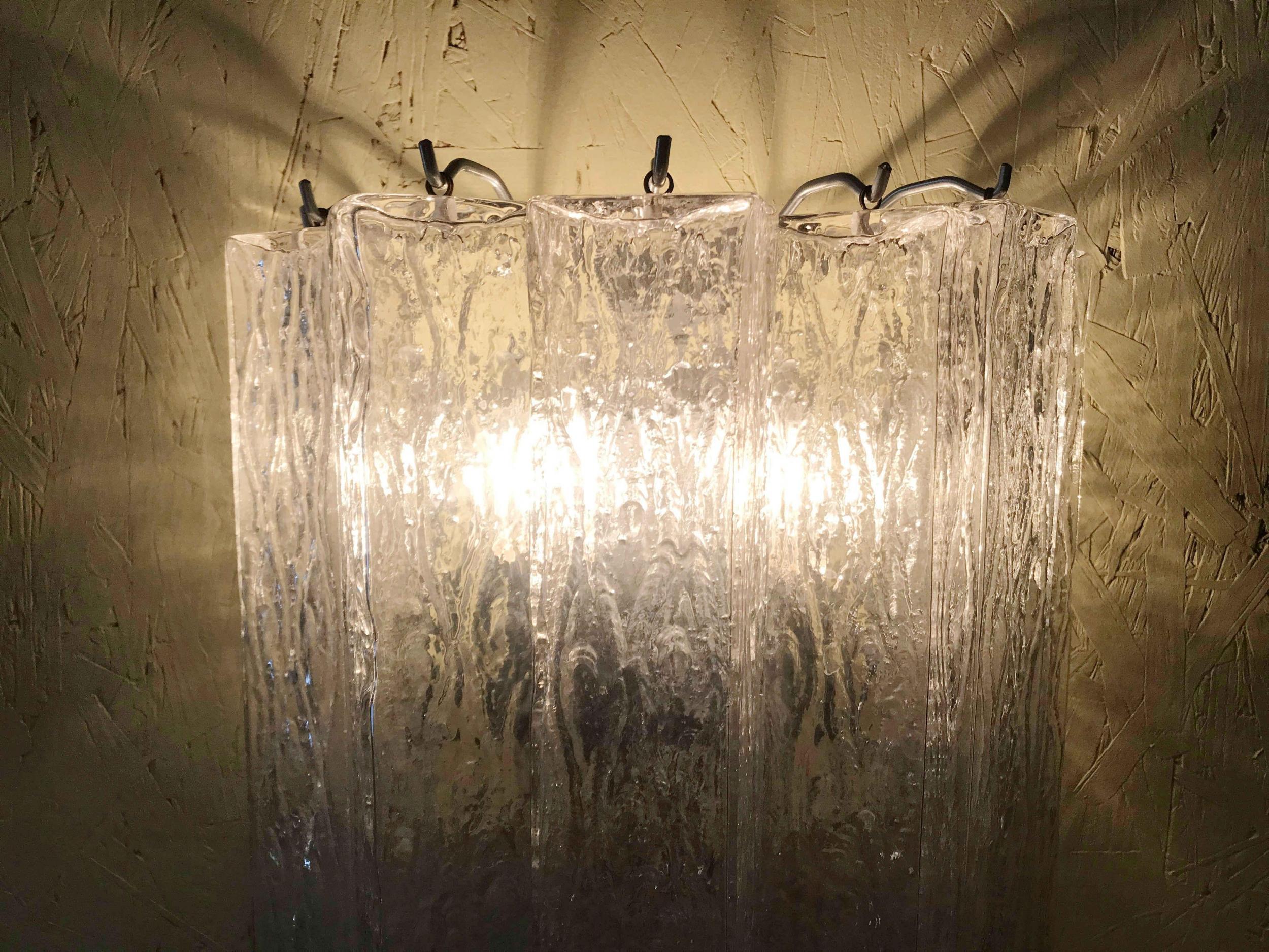 Vintage Pair of Italian Sconces w/ Clear Rectangular Murano Glass Cubes, 1960s For Sale 7