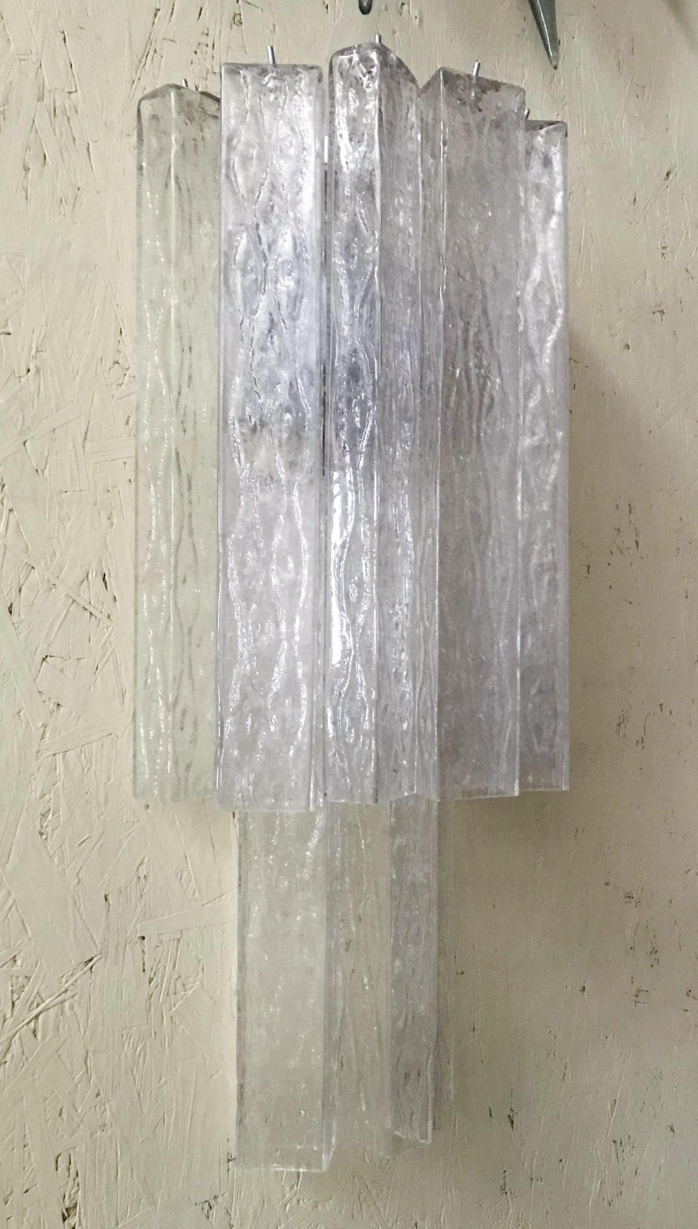 Mid-20th Century Vintage Pair of Italian Sconces w/ Clear Rectangular Murano Glass Cubes, 1960s For Sale