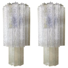 Vintage Pair of Italian Sconces w/ Clear Rectangular Murano Glass Cubes, 1960s