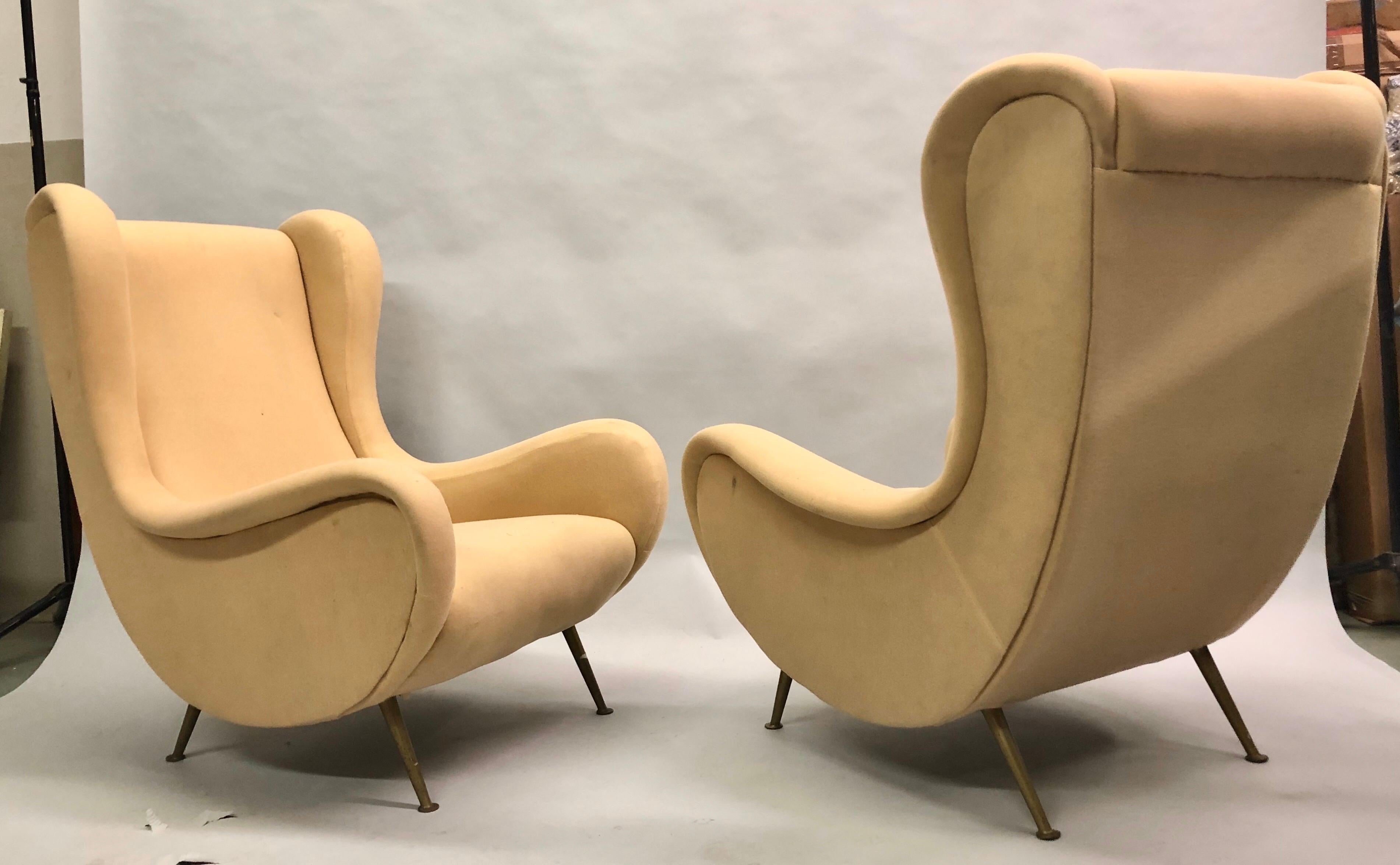 Mid-Century Modern Vintage Pair of Italian 'Senior Chairs' / Lounge Chairs, Marco Zanuso Style For Sale
