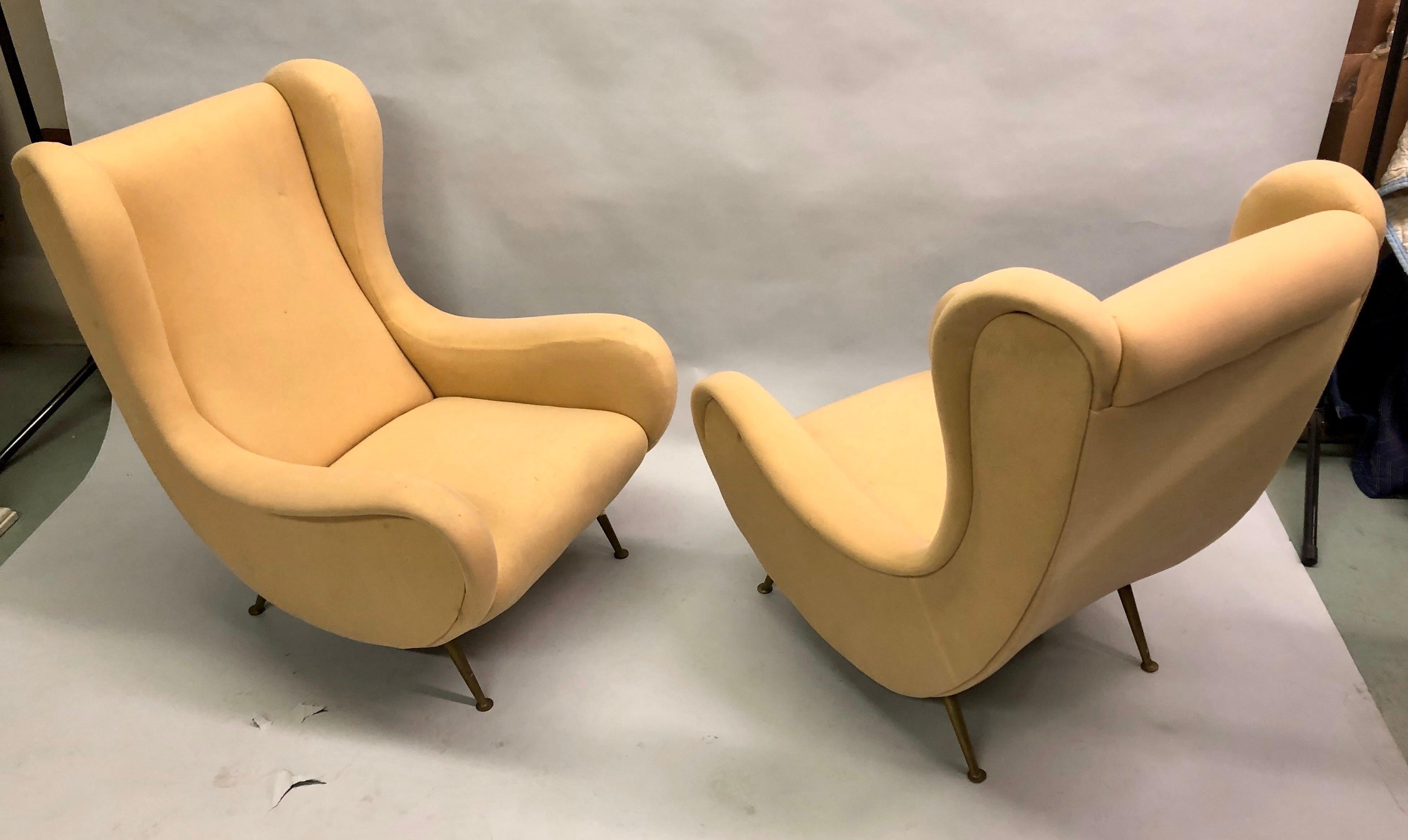 Paar italienische „Senior Chairs“/Loungesessel im Marco Zanuso-Stil (Italienisch) im Angebot