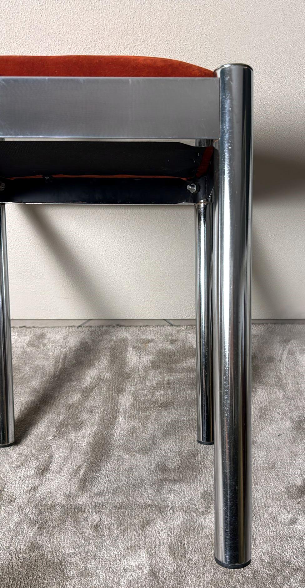 Vintage Pair Of Italian Steel Stools With Terracotta Velvet Seat 8