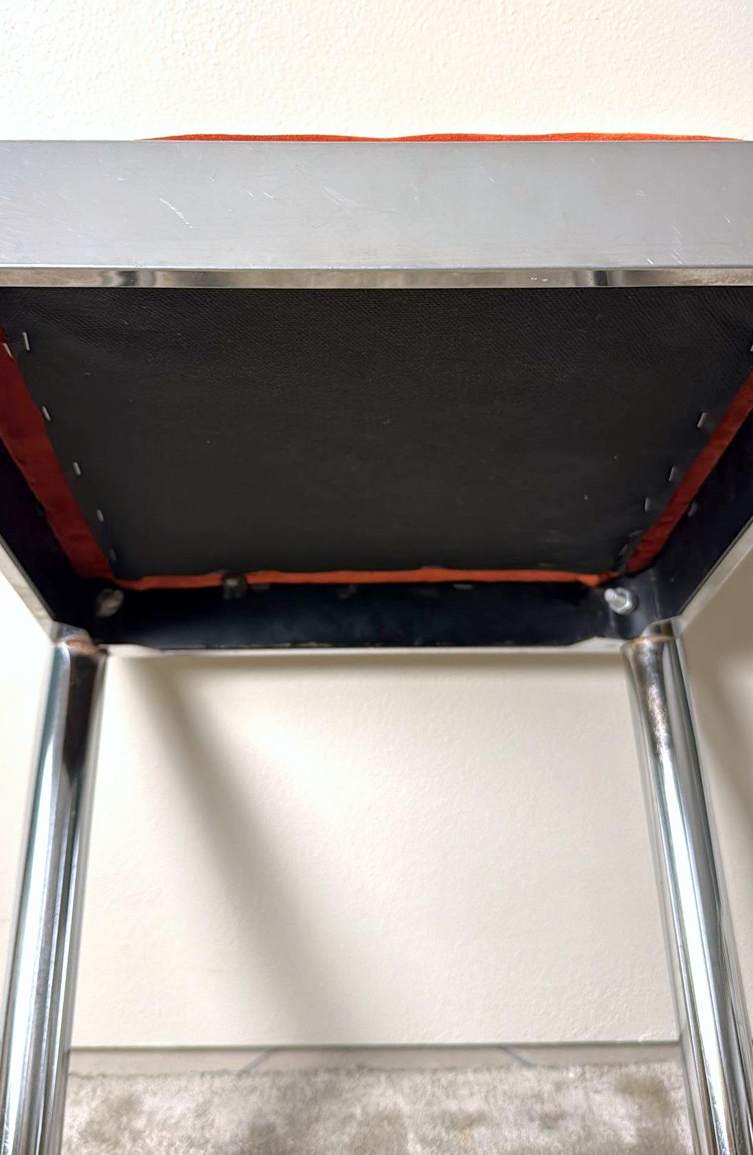 Vintage Pair Of Italian Steel Stools With Terracotta Velvet Seat 12