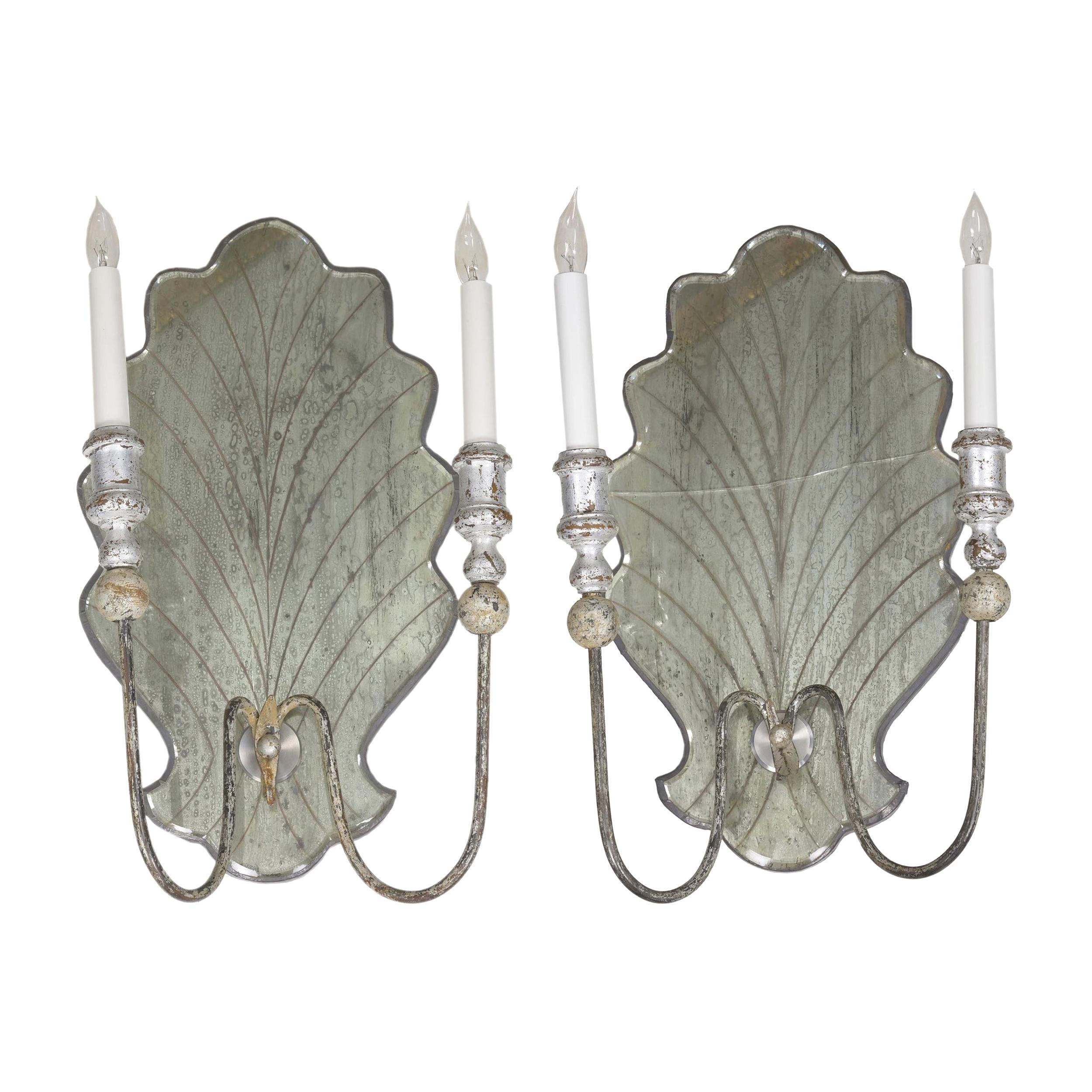 Vintage Pair of Italian Venetian Style Églomisé Glass Candelabra Wall Sconces
