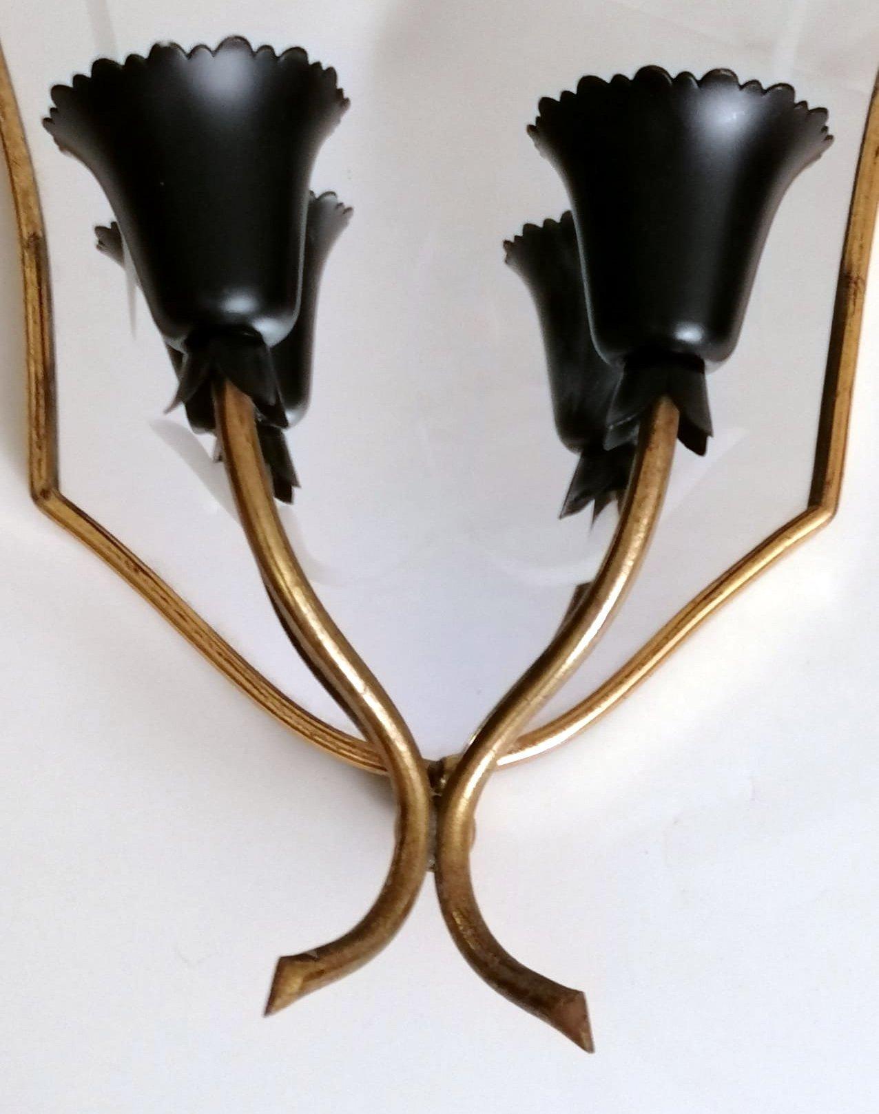 Vintage Pair of Italian Wall Sconces with Grindstone Decorated Mirror 5