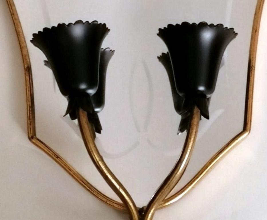 Vintage Pair of Italian Wall Sconces with Grindstone Decorated Mirror 6