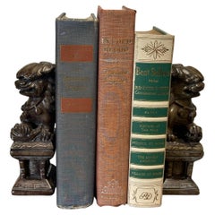 Vintage Pair of Japanese Hand-Carved Stone Foo Dog / Lion Sculptures / Bookends