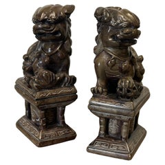 Vintage Pair of Japanese Hand-Carved Stone Foo Dog / Lion Sculptures / Bookends