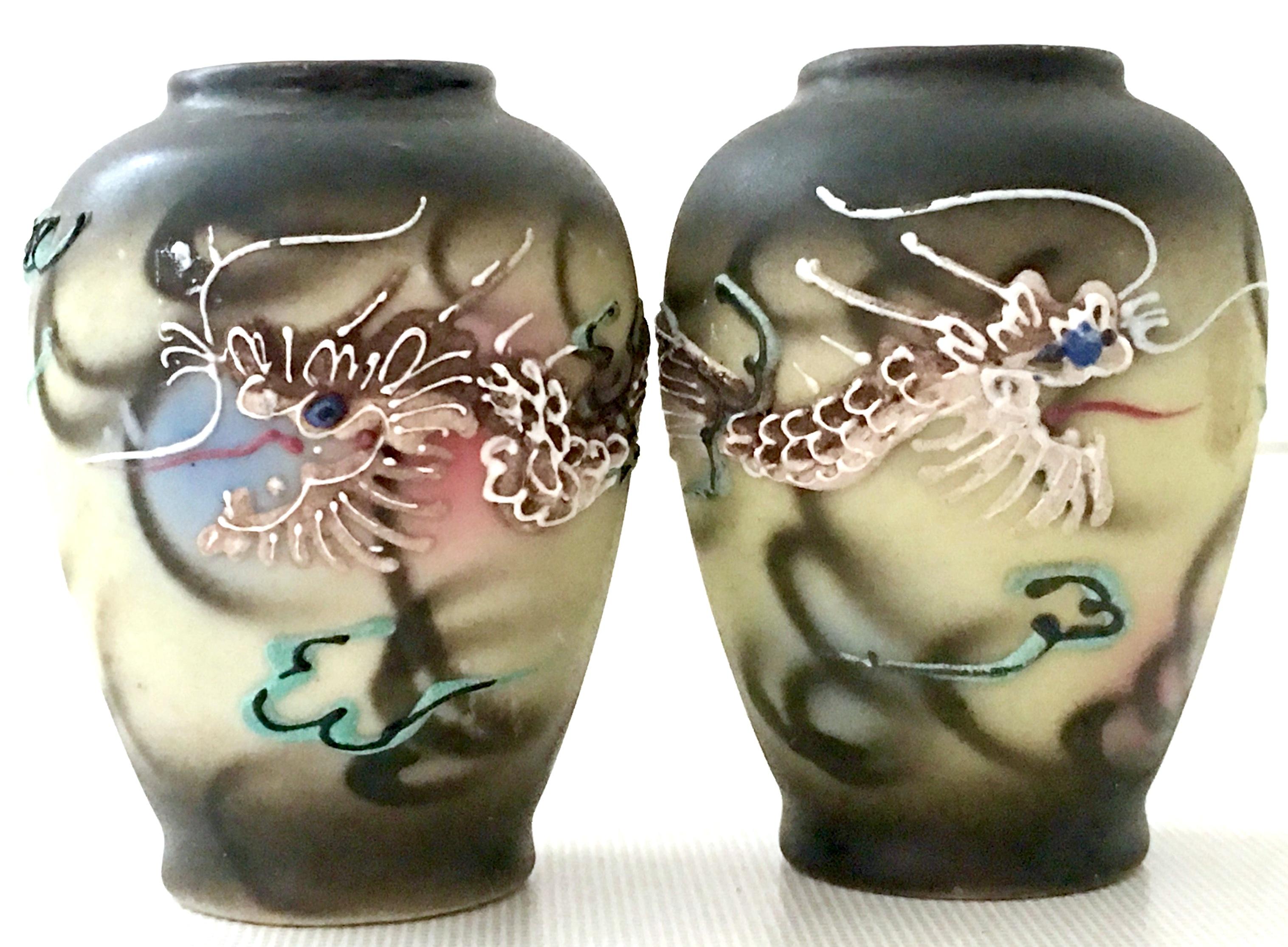 Pair Of Japanese Porcelain Hand Painted Moriage Blue Eyed 