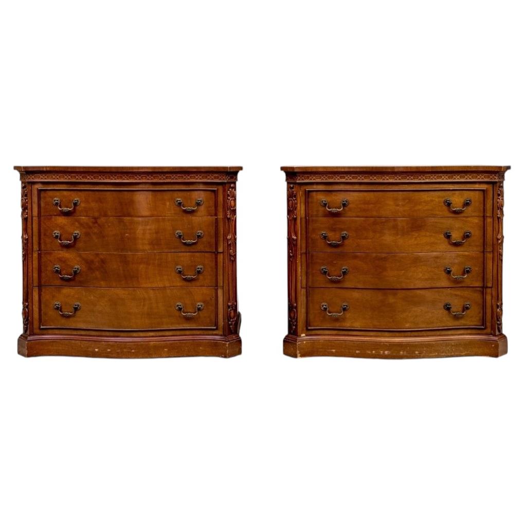 Vintage Pair of John Stuart Mahogany Chippendale Style Cabinets For Sale