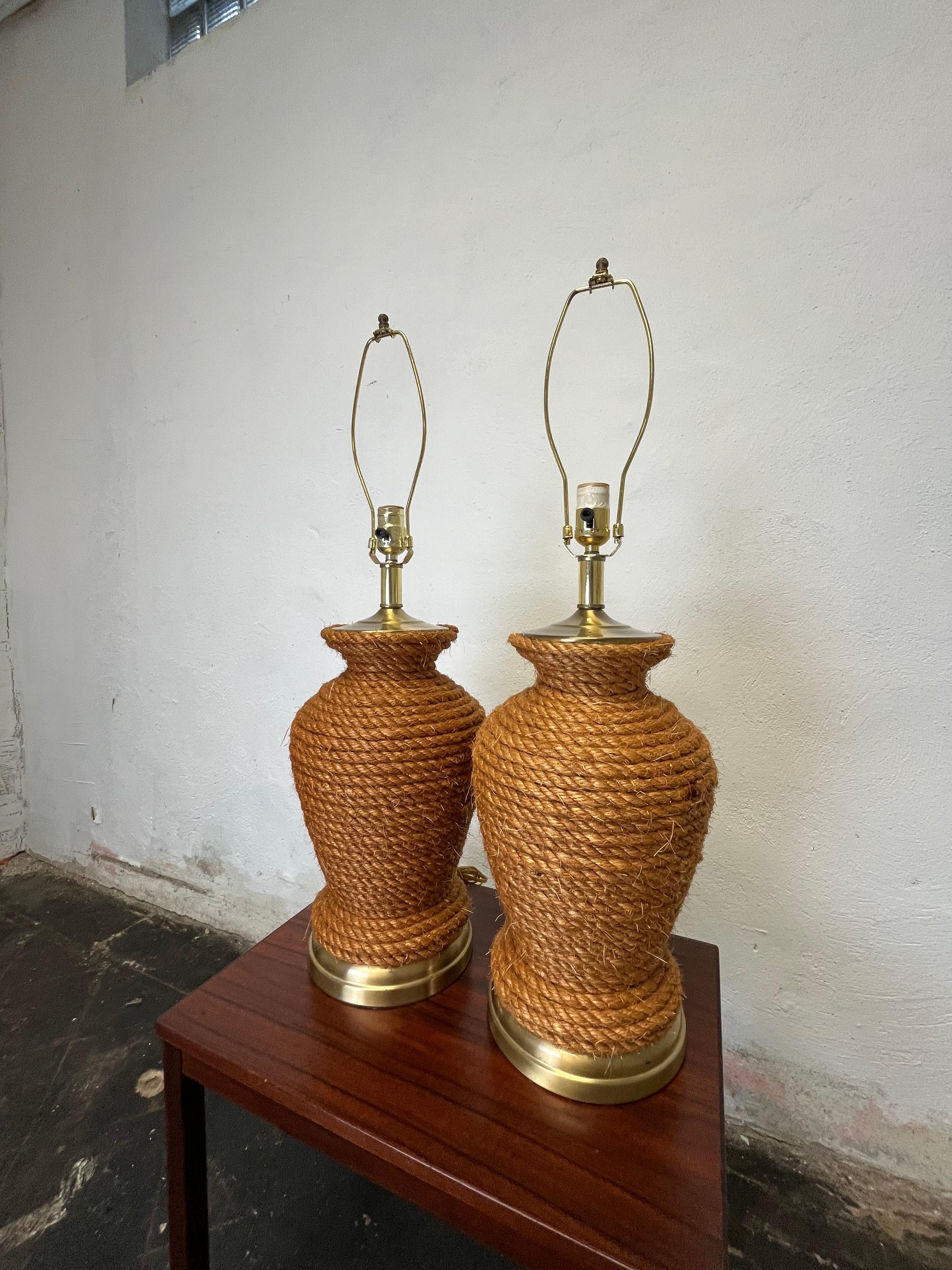 Organico moderno Coppia di lampade vintage in corda di iuta in vendita