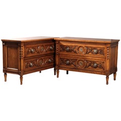 Vintage Pair of Karges Carved Mahogany Commodes, 20th Century