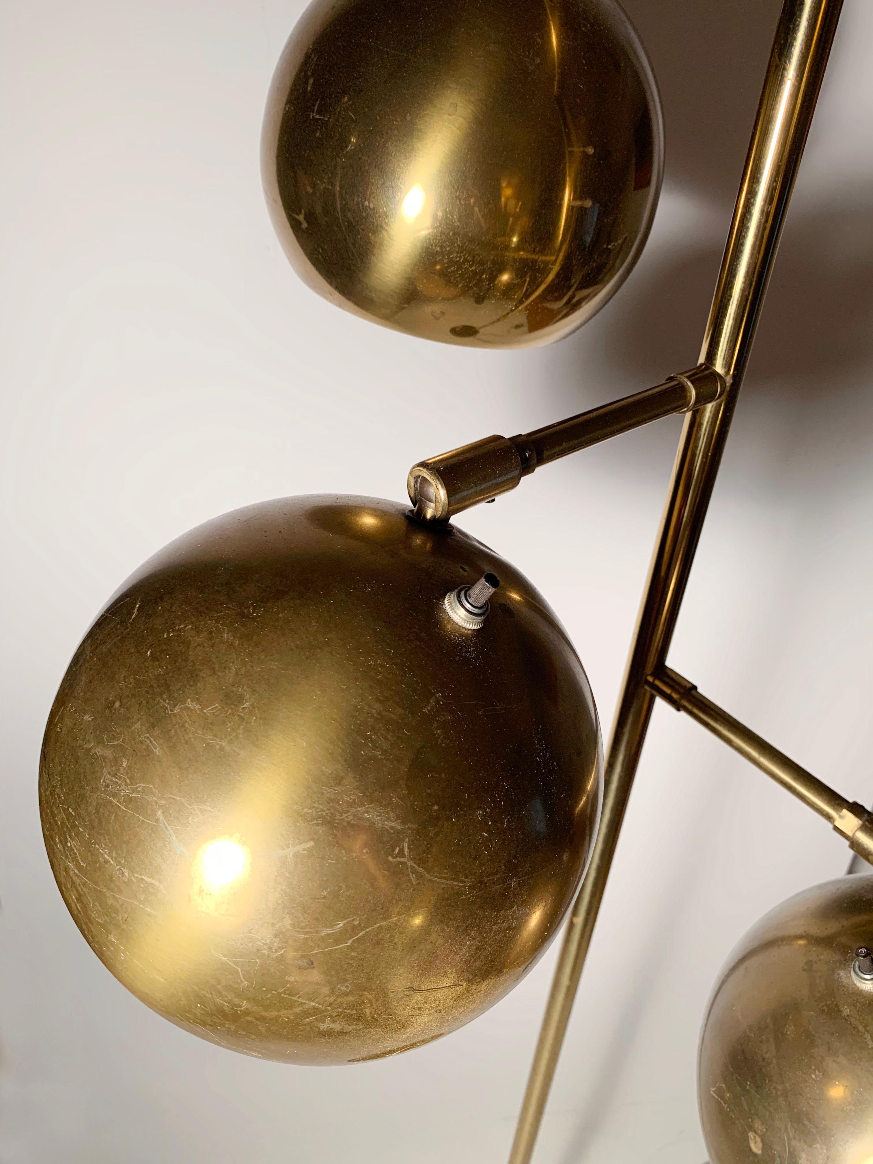 20th Century Vintage PAIR of Koch & Lowy Brass Triple Ball Articulating Floor Lamp For Sale