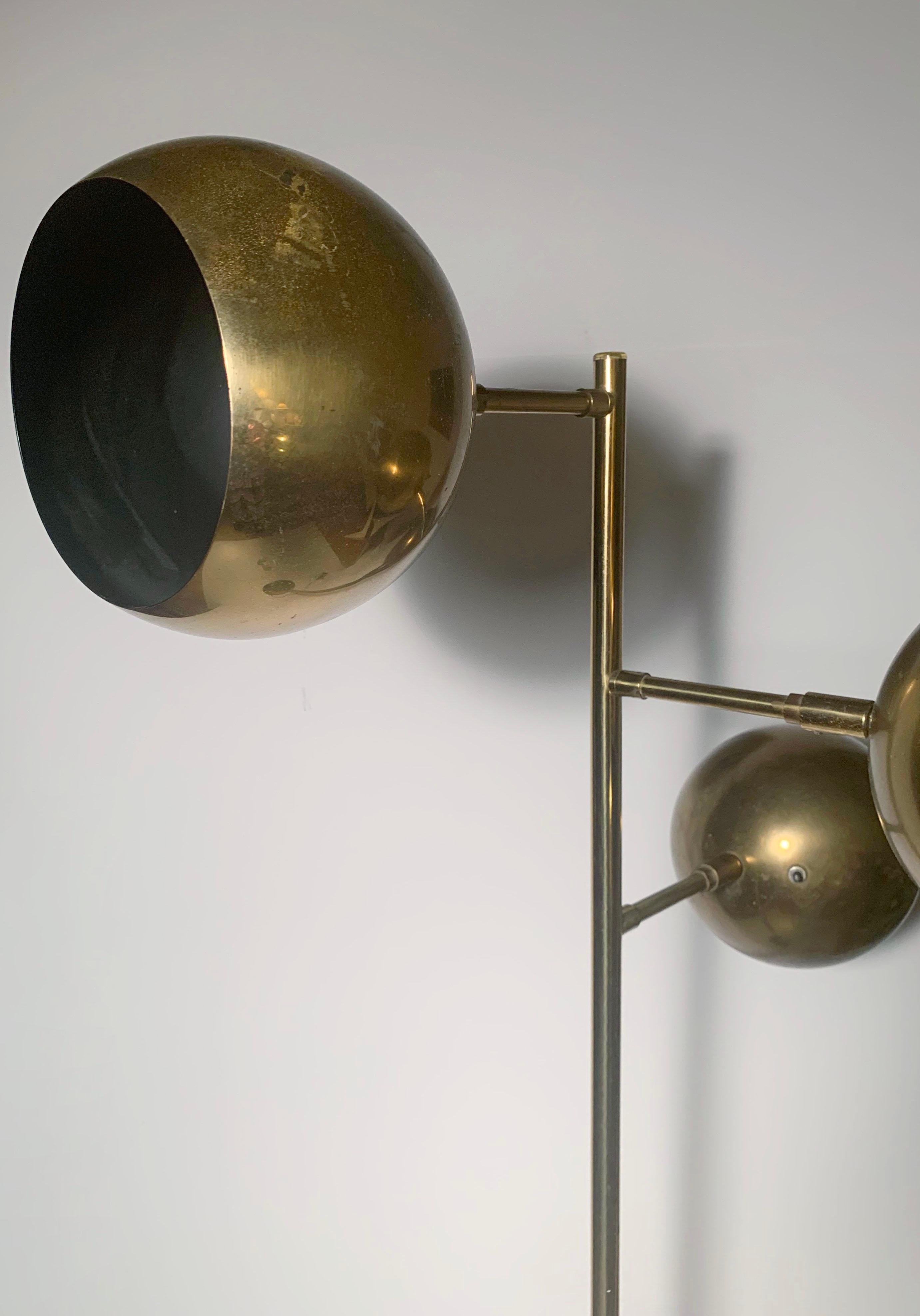 Vintage PAIR of Koch & Lowy Brass Triple Ball Articulating Floor Lamp For Sale 1