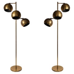 Retro PAIR of Koch & Lowy Brass Triple Ball Articulating Floor Lamp