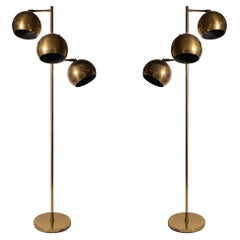 Vintage PAIR of Koch & Lowy Brass Triple Ball Articulating Floor Lamp
