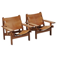 Vintage Pair Of Kurt Ostervig Safari Lounge Chairs From Denmark, Circa 1970
